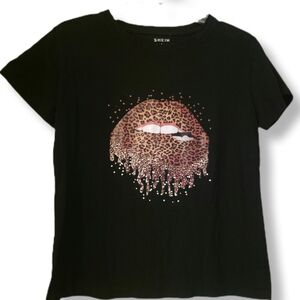 SHEIN Size Large Leopard Lip Graphic T-Shirt